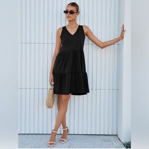 Women’s Summer Dress V Neck Tank Tiered Flowy Mini A Line Casual Sundress